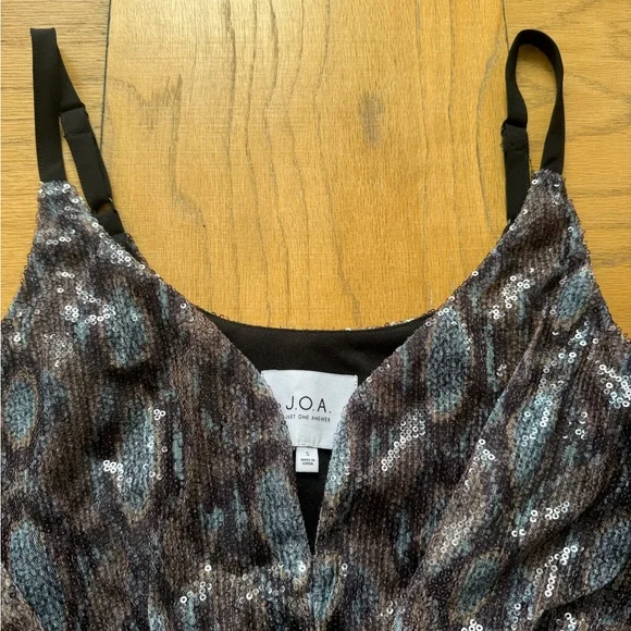 J.O.A. Blue and Brown Snake Print Sequin Bodysuit - Picture 3 of 6